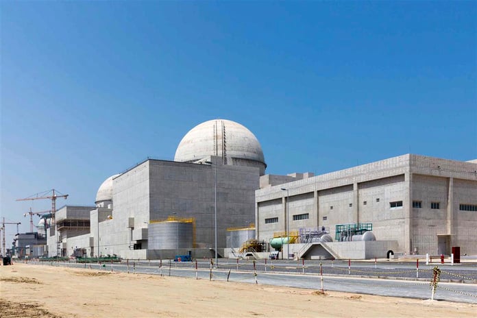 Aerial view of the Barakah Nuclear Energy Plant under construction in Abu Dhabi's western desert