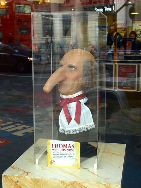 Display showing Thomas Wadhouse Thomas Wadhouse, Thomas Wedders display longest nose