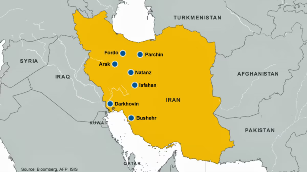 Map of nuclear sites in Iran