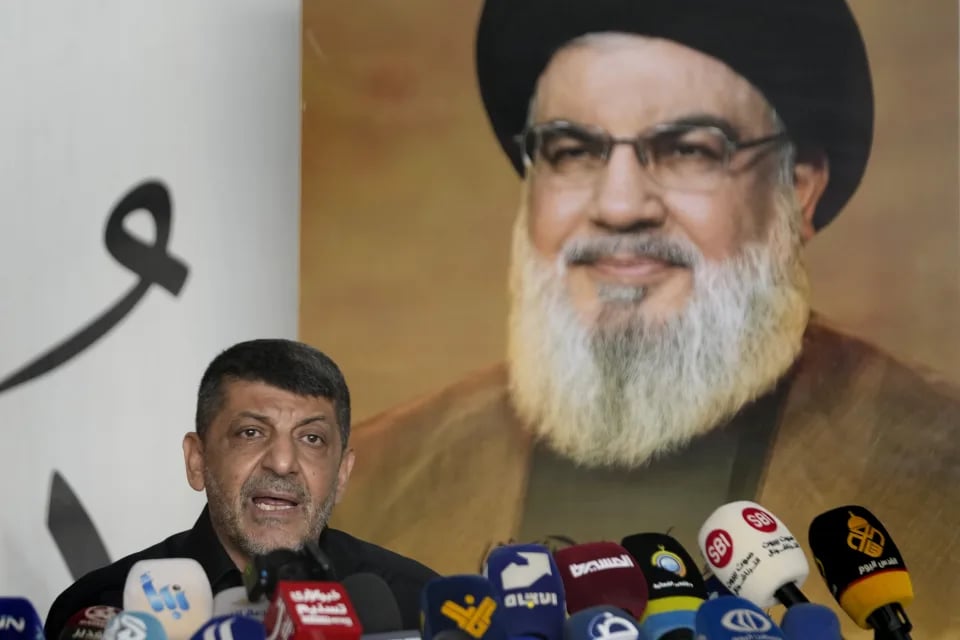 Hezbollah's chief spokesman Mohammed Afif speaks during a press conference