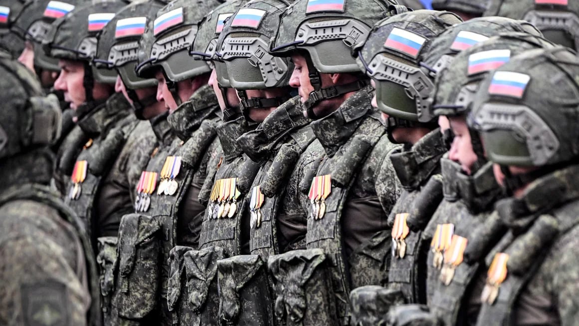 Russian servicemen march