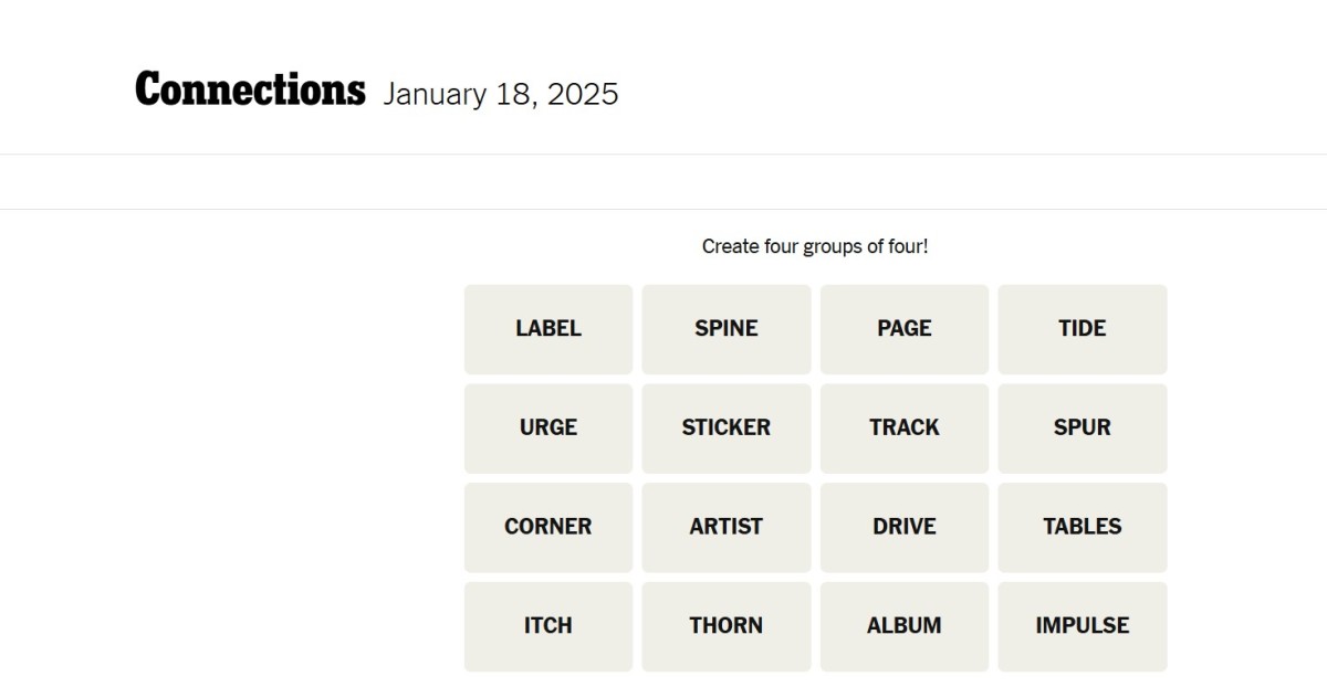 NYT Connections game hint today, NYTimes Connections answers 18 January 2025