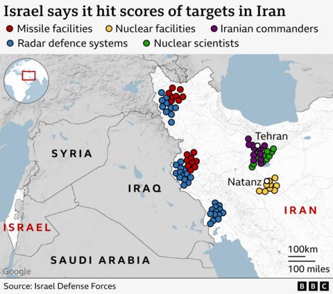 Map of Iran showing nuclear sites Fordow, Natanz, Esfahan targeted by U.S.–Israel strikes