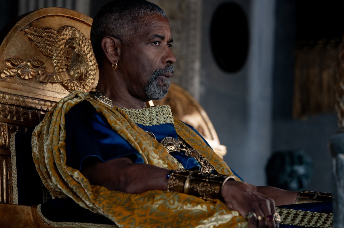 Denzel Washington plays Macrinus in Gladiator II from Paramount Pictures denzel washington macrinus character