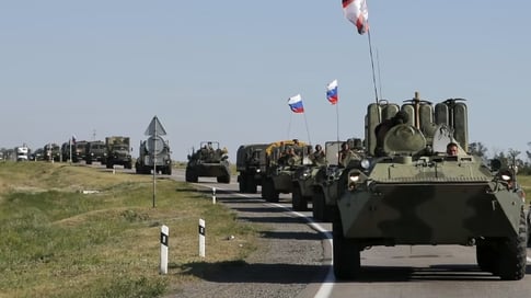 Russian armored vehicles near Kamensk-Shakhtinsky, Rostov region, border area
