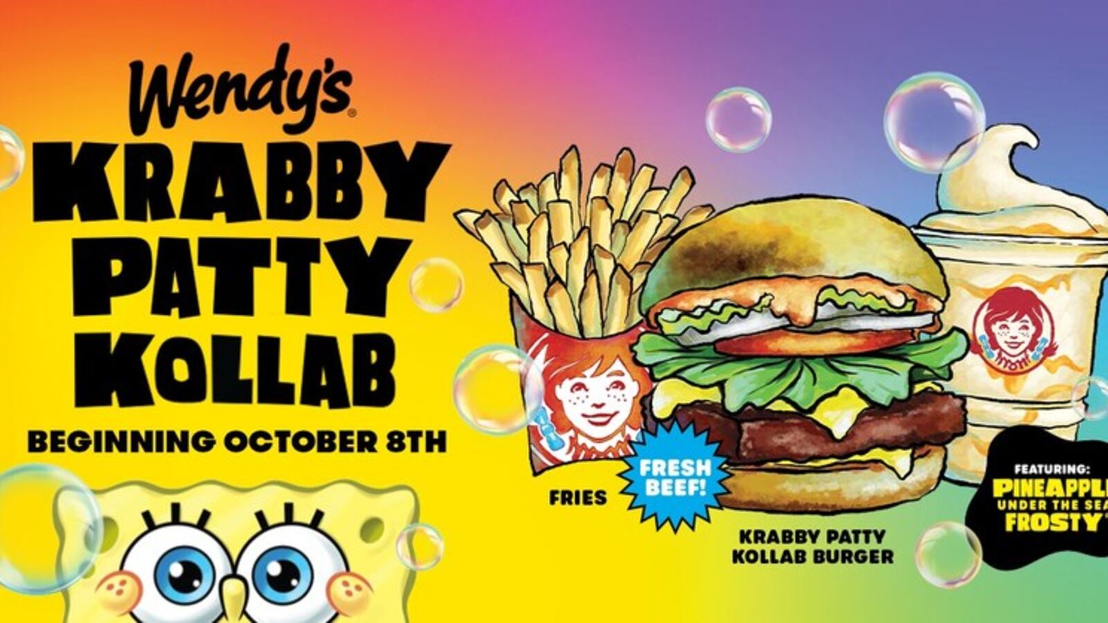 Wendy's Krabby Patty, Wendy's Krabby Patty meal, Krabby Patty Kollab, Pineapple Under the Sea Frosty