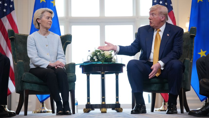 Donald Trump with EU officials after trade deal that undermines WTO rules
