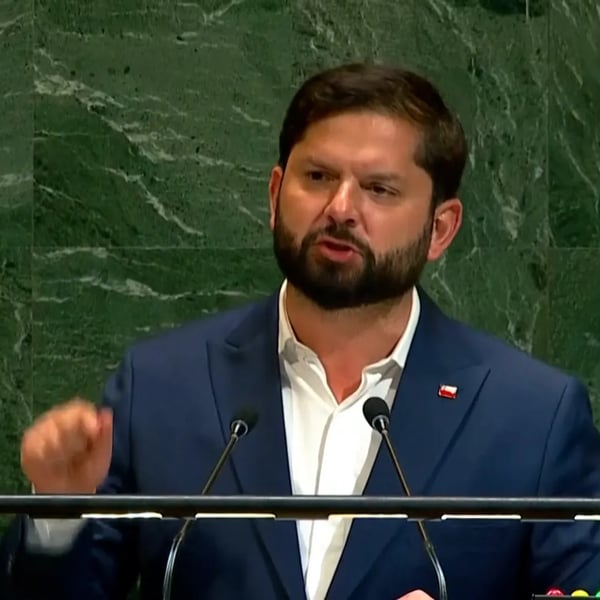Gabriel Boric at UN General Assembly urging Netanyahu face court for Gaza genocide
