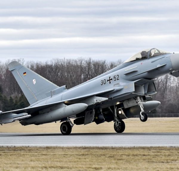 Eurofighter jets scramble over the Baltic Sea during NATO air policing on day 1306