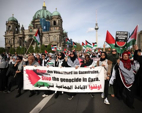 German protesters in Frankfurt hold pro-Palestine rally against Israel’s war in Gaza