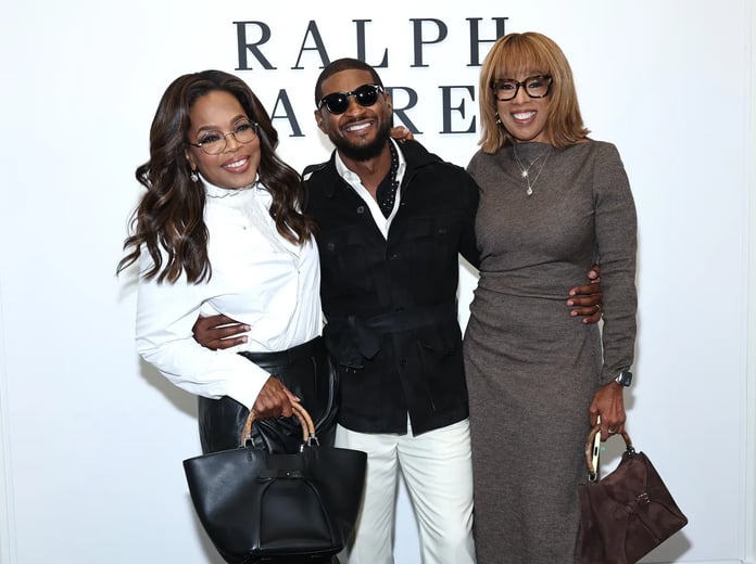 Oprah Winfrey, Usher and Gayle King at Ralph Lauren Spring 2026 show in New York