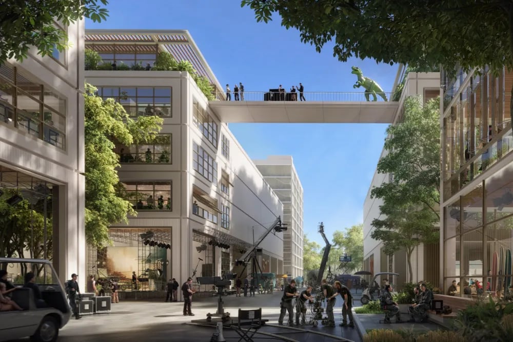 Rendering of Freedom Plaza mixed-use plan with hotels, park and subterranean casino along Manhattan’s East River