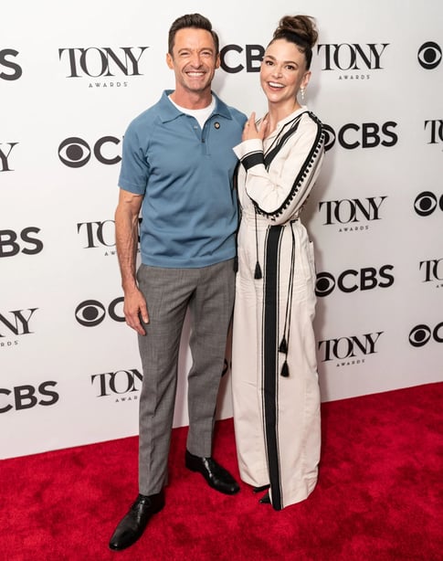 Hugh Jackman Sutton Foster 2025 red carpet Broadway relationship