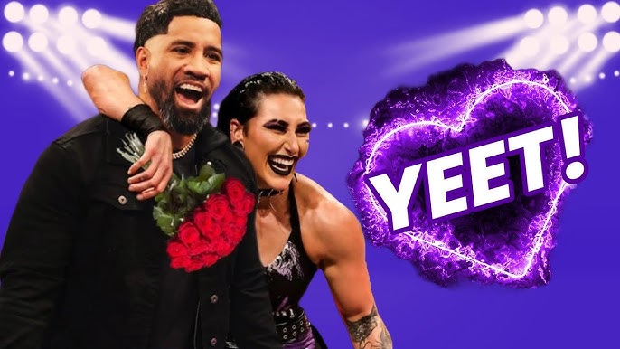 Jey Uso and Rhea Ripley share an on-screen moment during WWE Raw