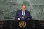 Sergei Lavrov at the United Nations after alleging NATO and the EU declared a “real war” on Russia