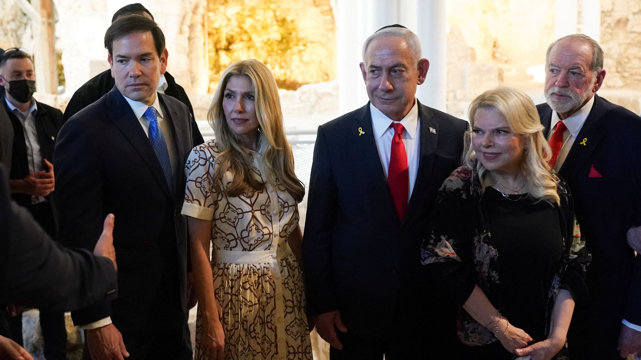 marco rubio wife, jeanette dousdebes, israel arrival, ben gurion airport, pool photo