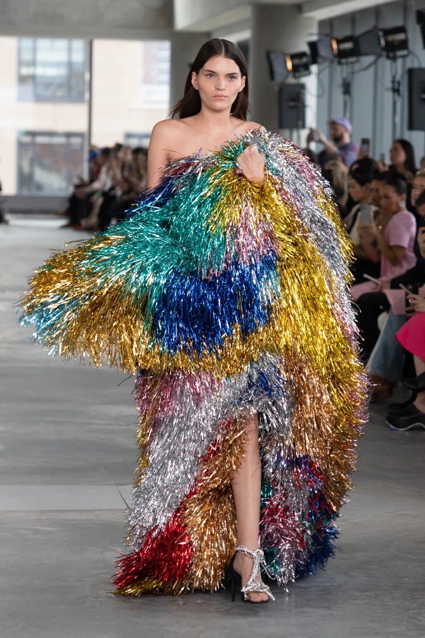 Nicholas Aburn debut tinsel gown showcased at NYFW SS26 by Area