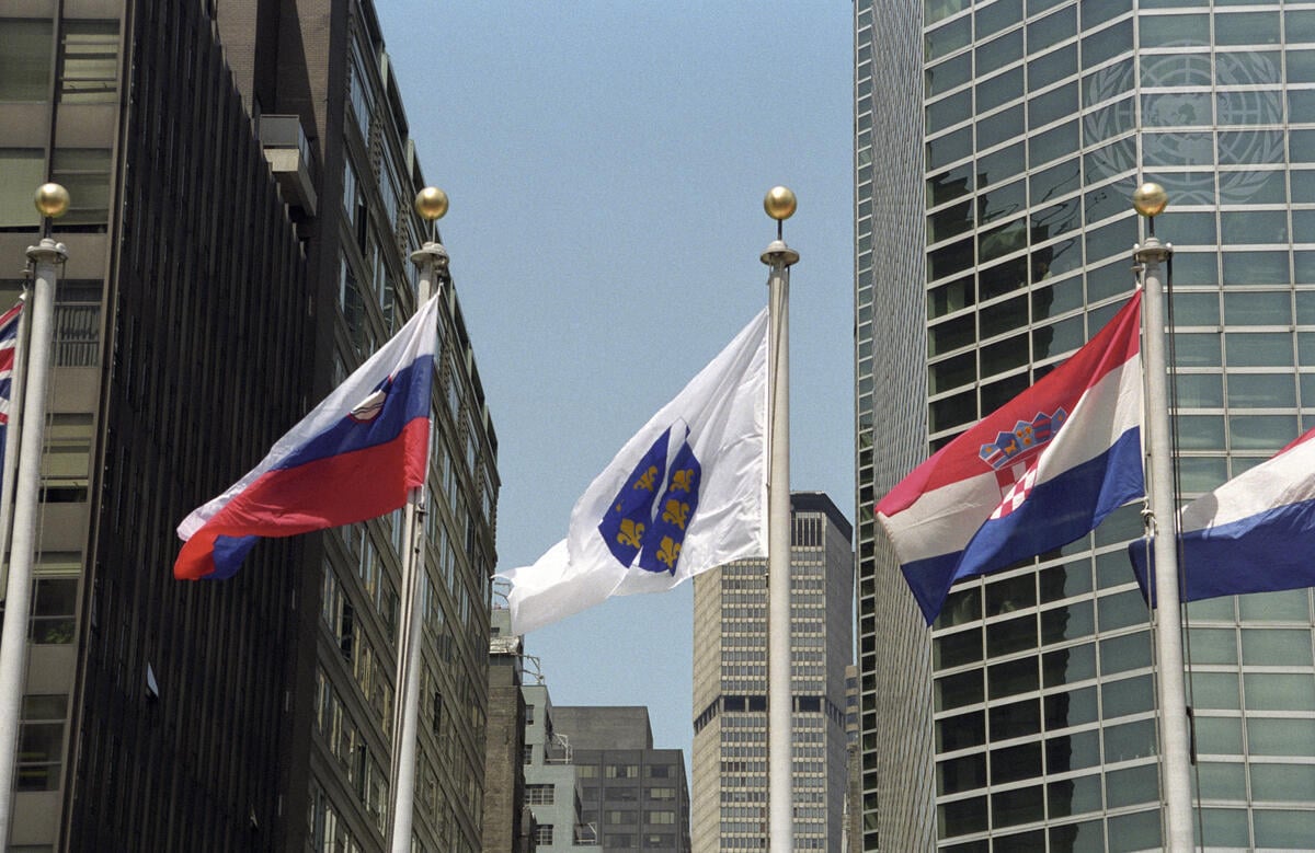 Slovenia flag near United Nations Headquarters in New York