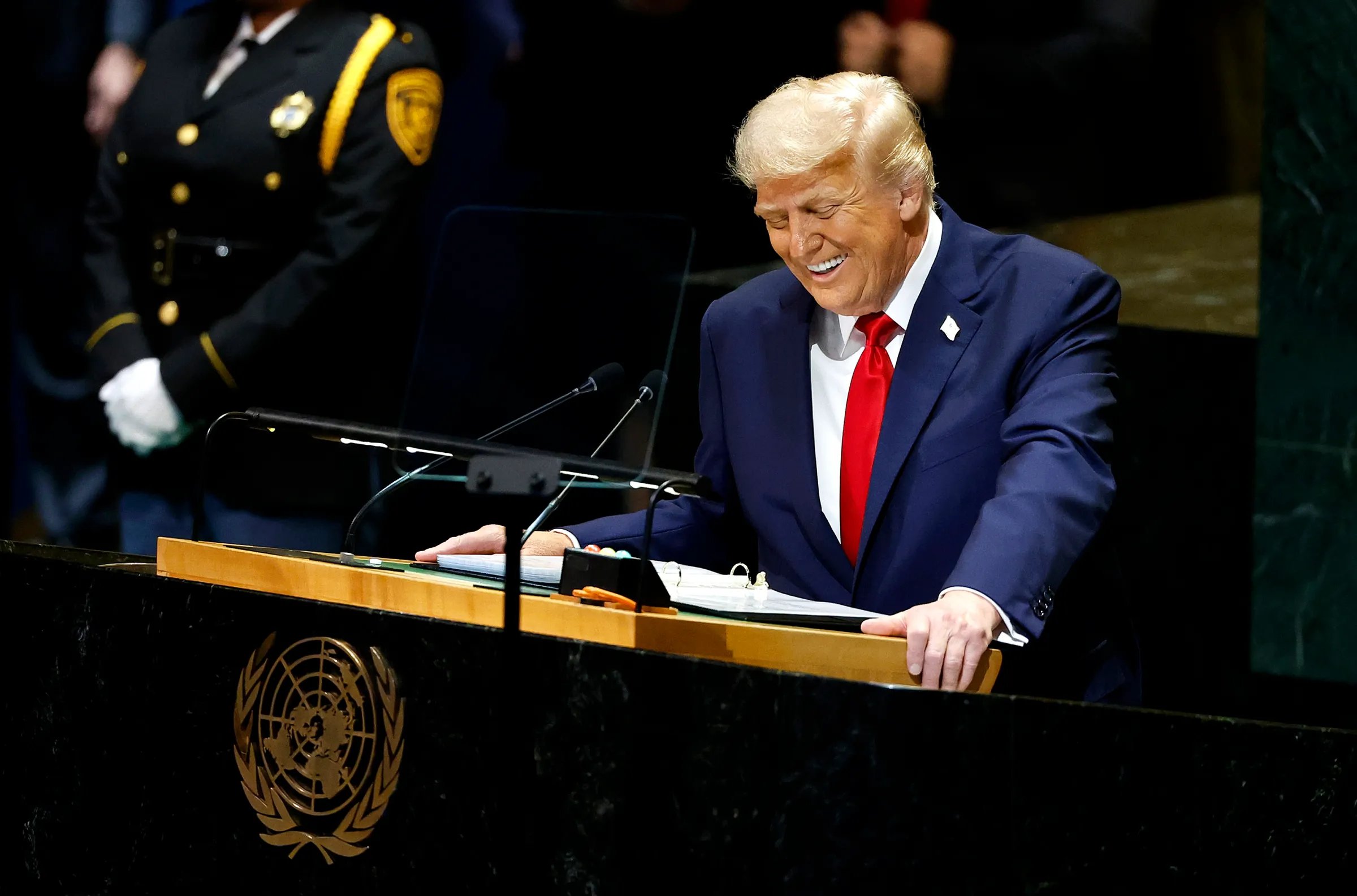 Donald Trump speaking at UN General Assembly after meeting with Zelenskyy