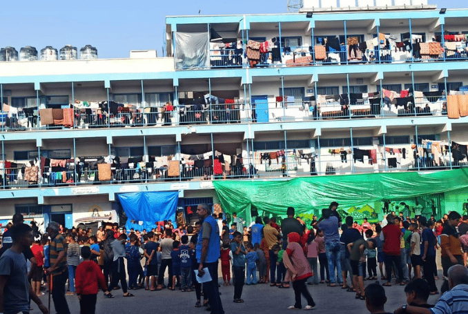 Displaced families crowd UNRWA classrooms in Deir al-Balah with limited water and sanitation