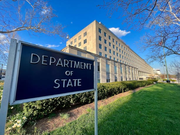 US State Department Building, Washington The US State Department building sign in Washington