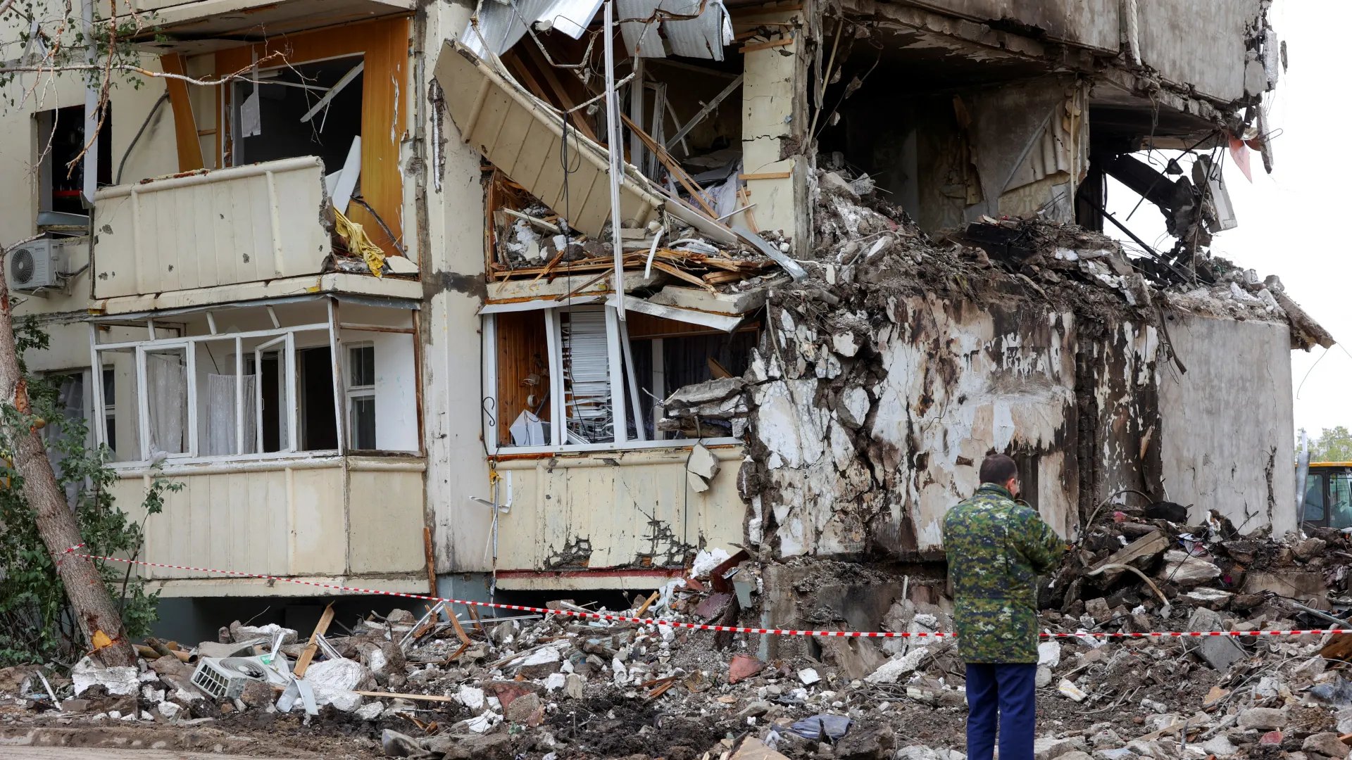 Damaged residential building in Russia’s Belgorod region after cross-border shelling