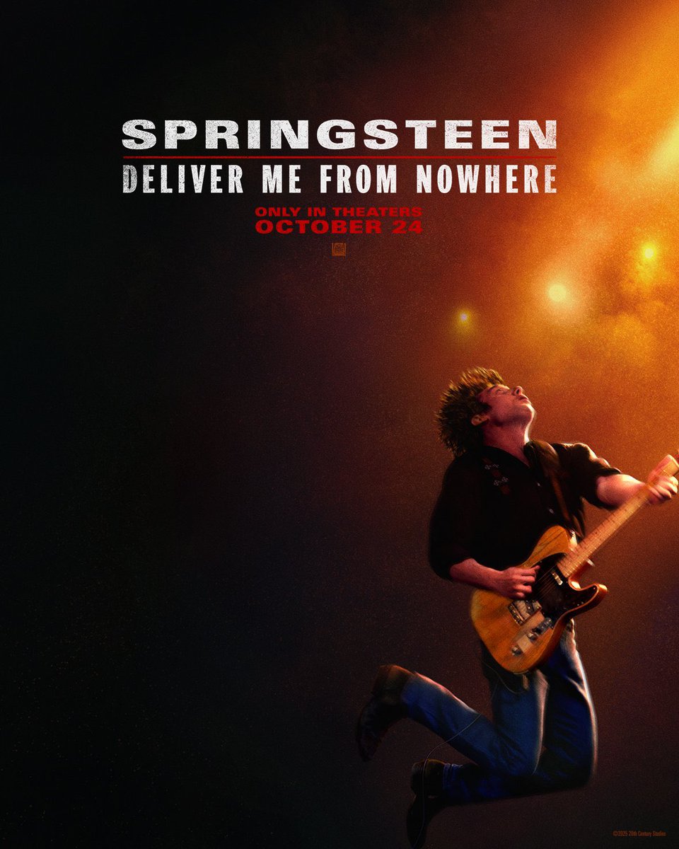 Deliver Me From Nowhere — official poster Official poster for Springsteen: Deliver Me From Nowhere showing a guitarist mid-leap with release date.