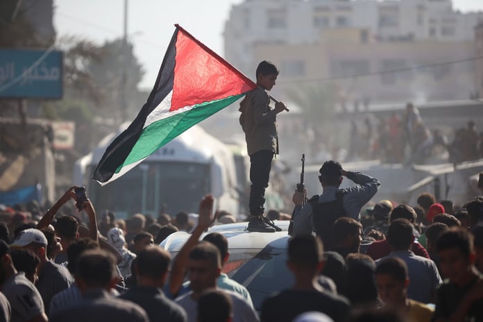 Families and supporters gather in Tel Aviv’s Hostages Square after the first releases.