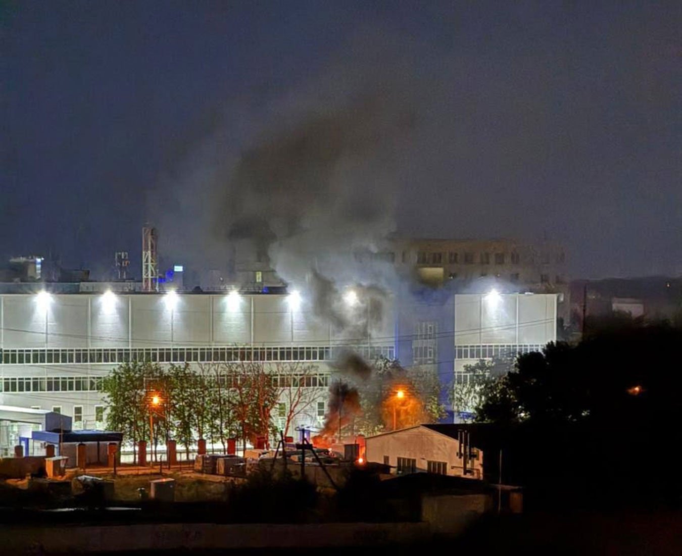 Orenburg gas processing plant stacks and pipelines as officials report a fire after a drone strike