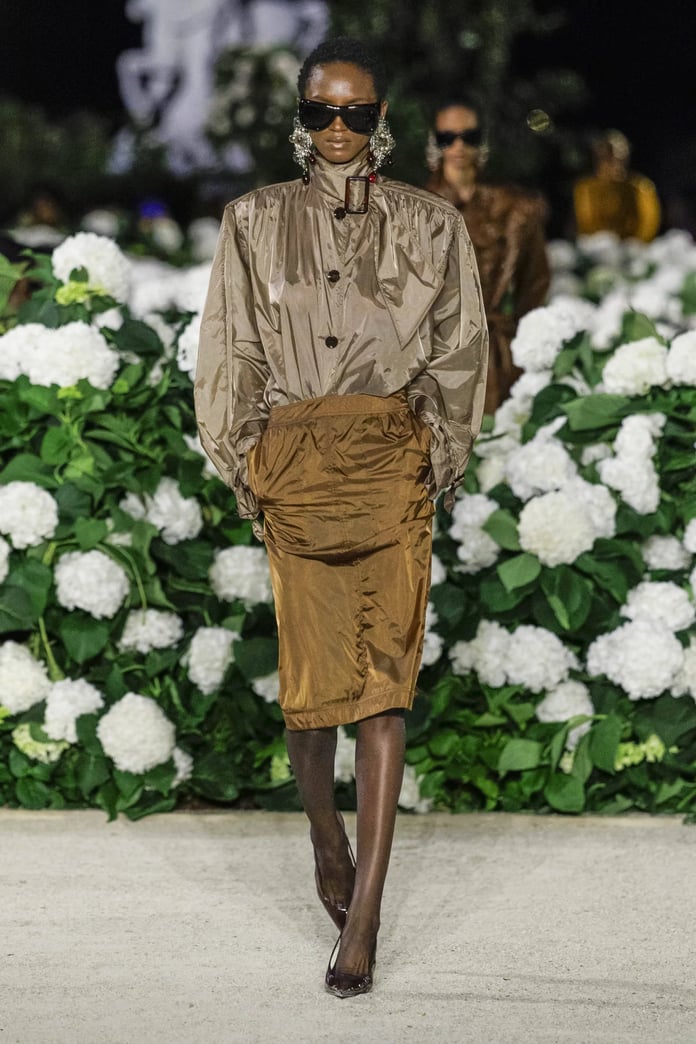 Jewel-toned nylon outerwear on Saint Laurent Spring 2026 runway