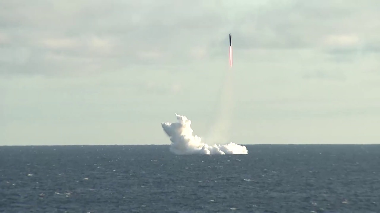 Russia tests nuclear triad in televised drill A submarine-launched Sineva ballistic missile rises during Russia’s strategic forces drill