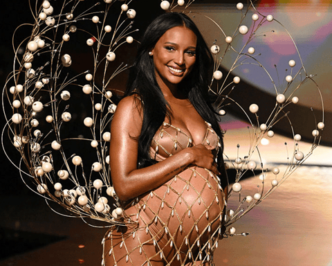 Jasmine Tookes opens the 2025 Victoria’s Secret Fashion Show at Steiner Studios while pregnant.