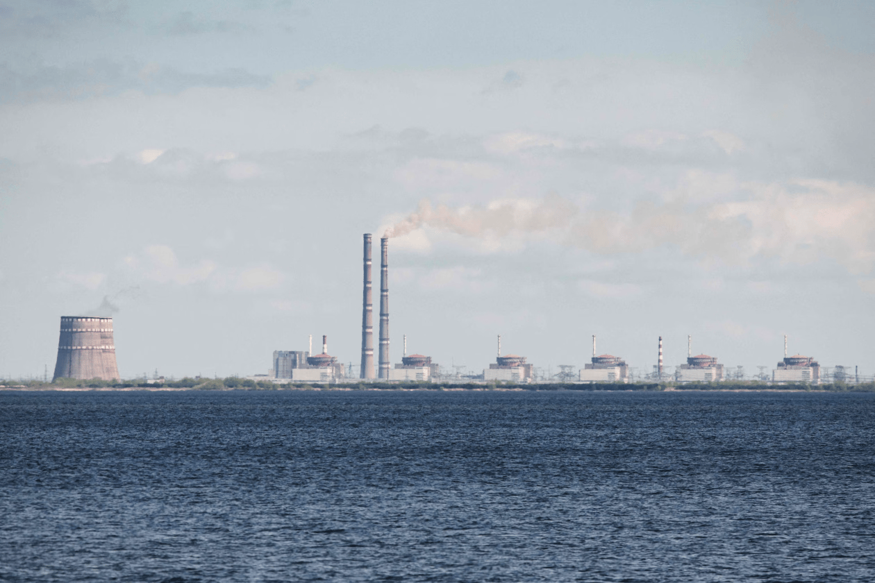 Distant view of Zaporizhzhia, nuclear safety remains a public concern Distant view of the Zaporizhzhia nuclear complex across the river with towers visible