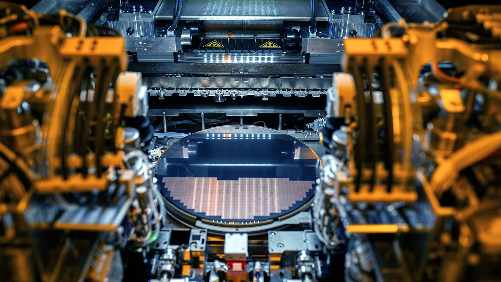 AI Chip Manufacturing - Semiconductor Industry Production Semiconductor manufacturing facility producing AI chips for data centers