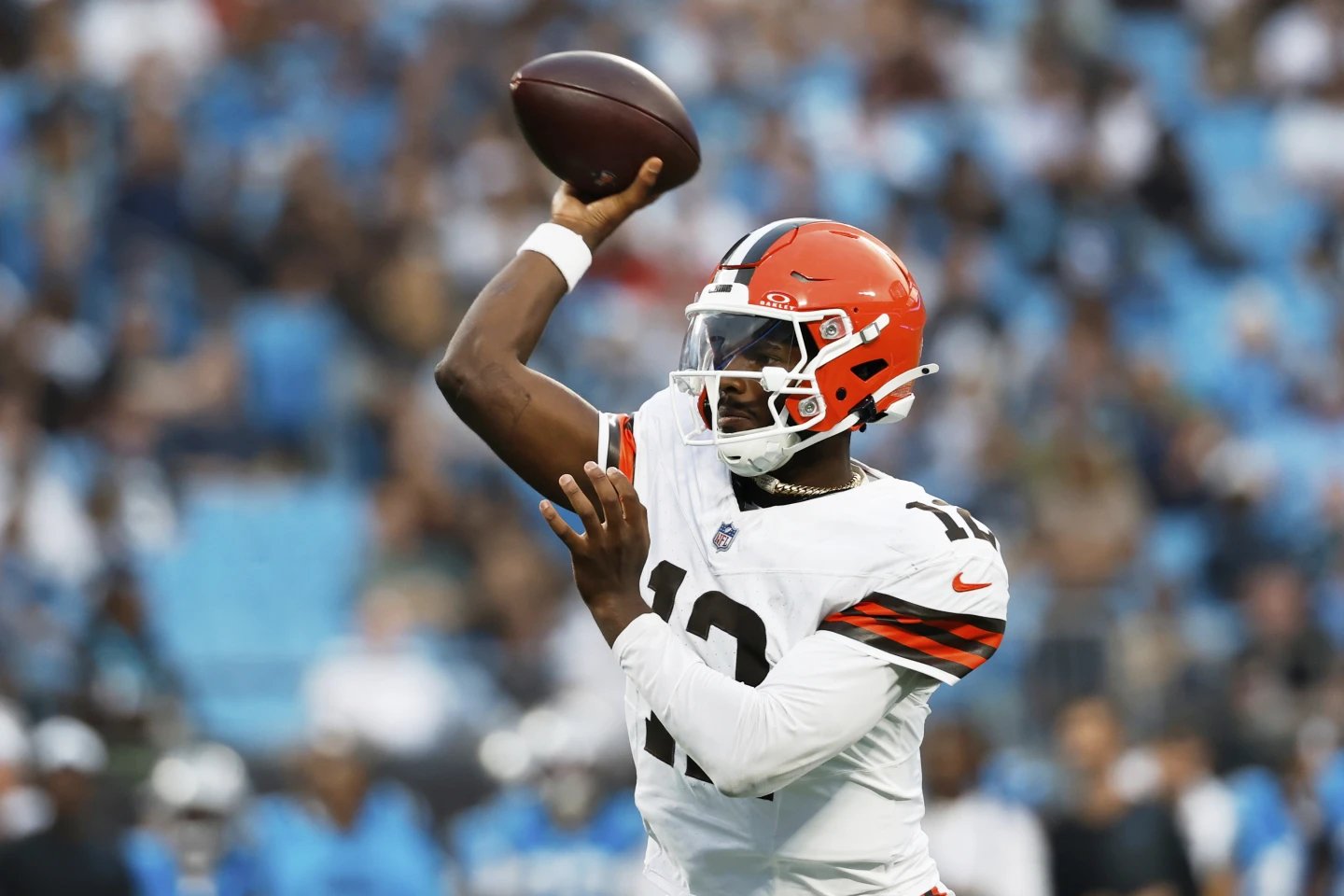 Shedeur Sanders in Cleveland Browns uniform during preseason game