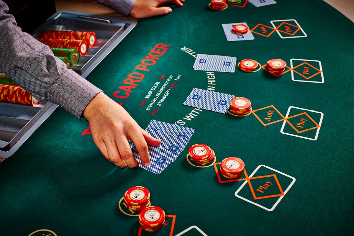 Crown Casino Poker Table Scene Poker table inside Crown Casino Sydney with chips and cards