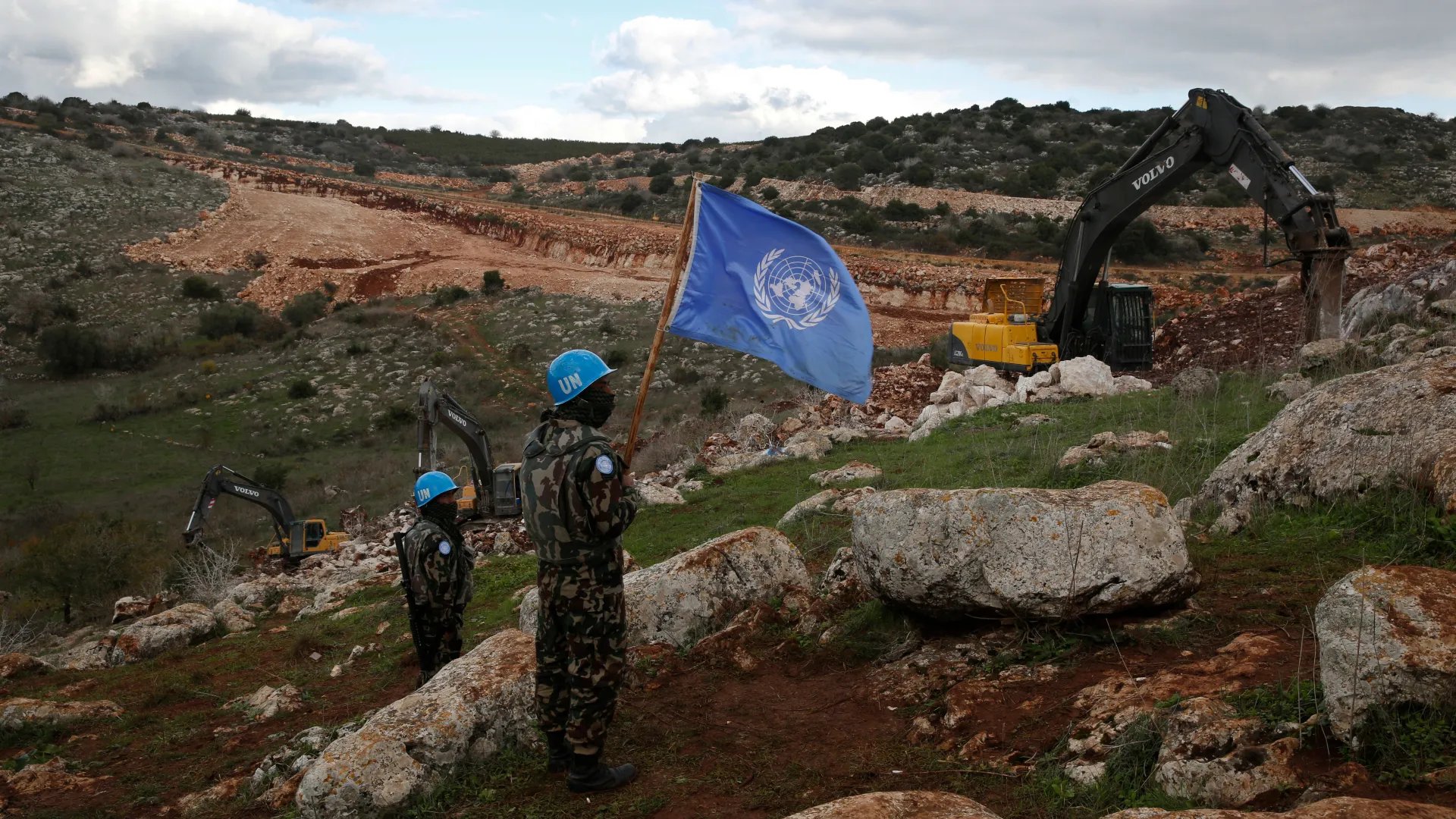 Damage to T-wall Along Blue Line Border Lebanon 2025 Destroyed T-wall and border markers along UN Blue Line in southern Lebanon