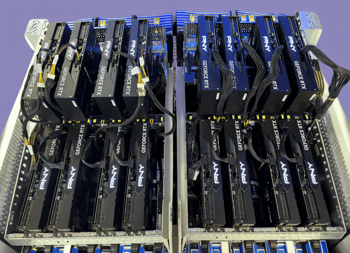 AI Data Center Infrastructure - Nvidia GPU Servers Data center server racks equipped with Nvidia AI GPUs for machine learning