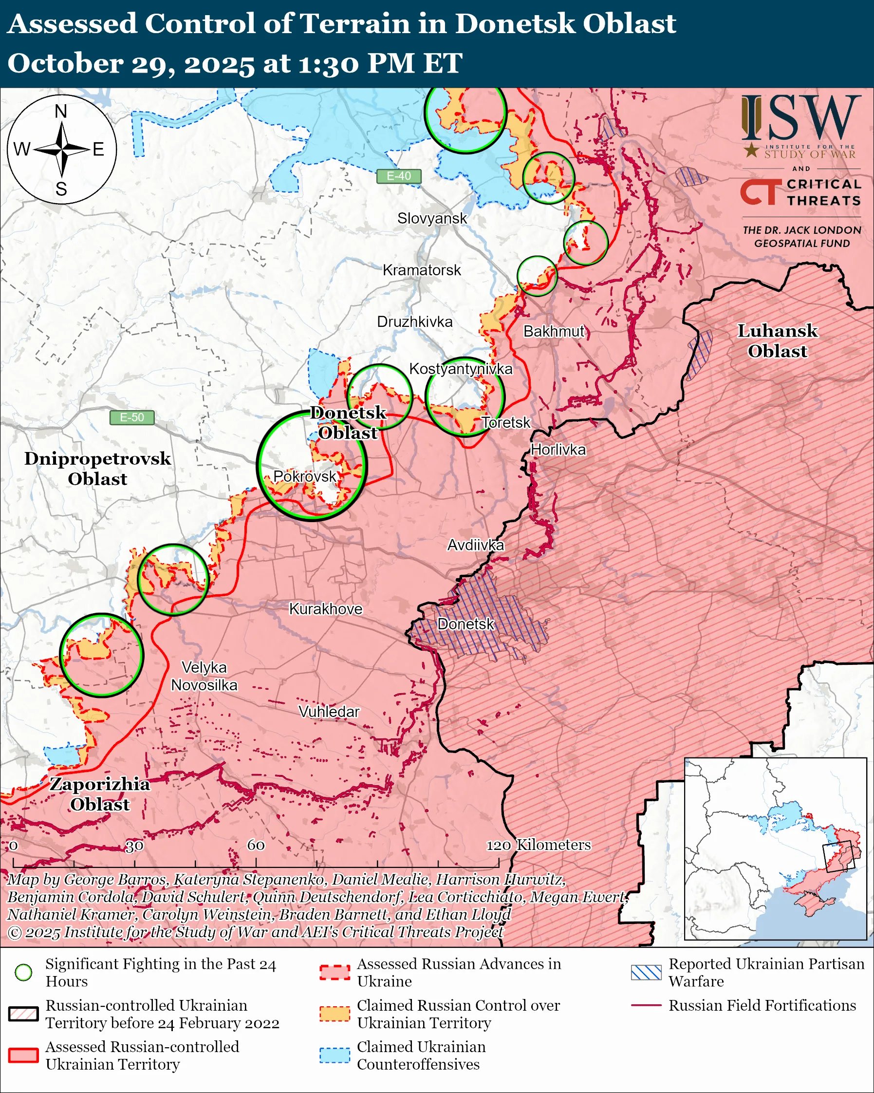 Map of frontline and contested areas near Donetsk and Pokrovsk 2025