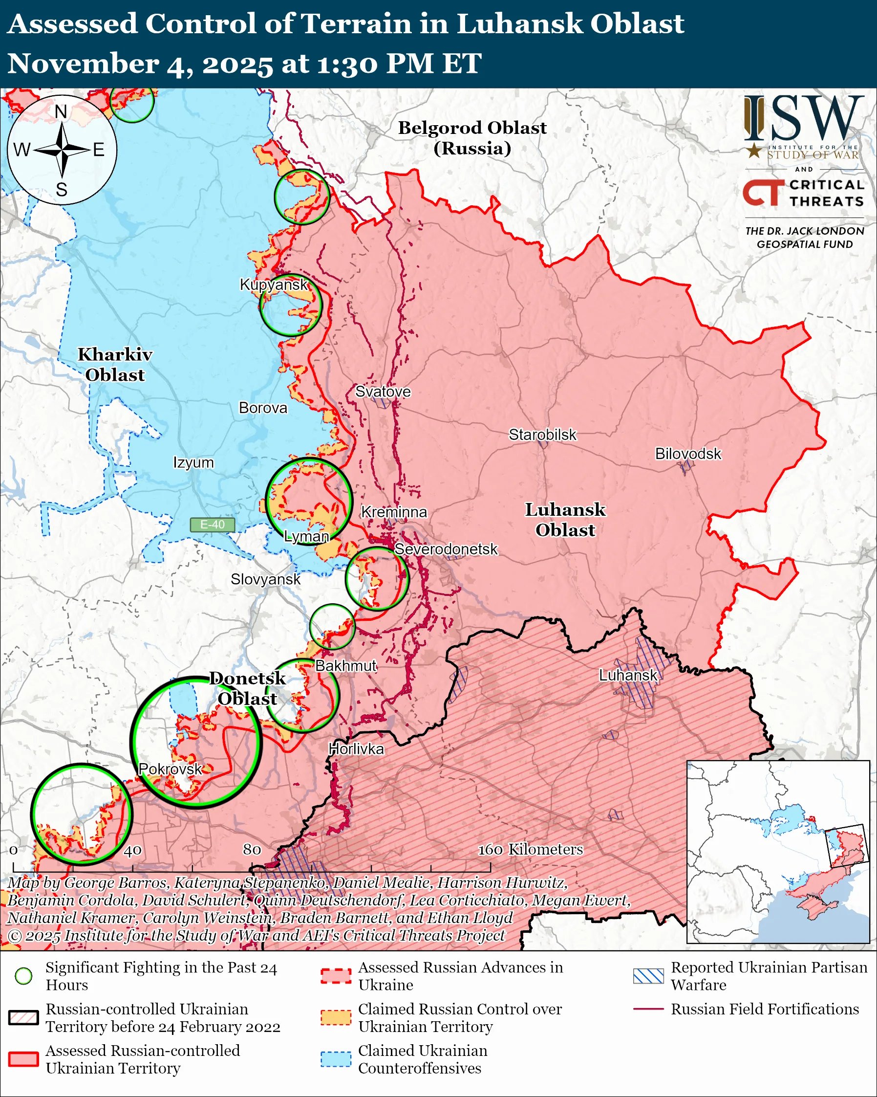 Map showing strategic positions of Russian and Ukrainian forces near Pokrovsk and Kupiansk