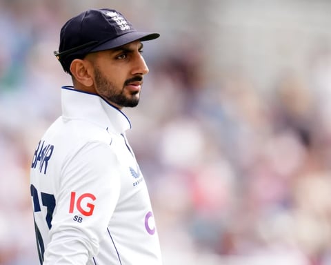 Shoaib Bashir bowling during practice ahead of Ashes 2025