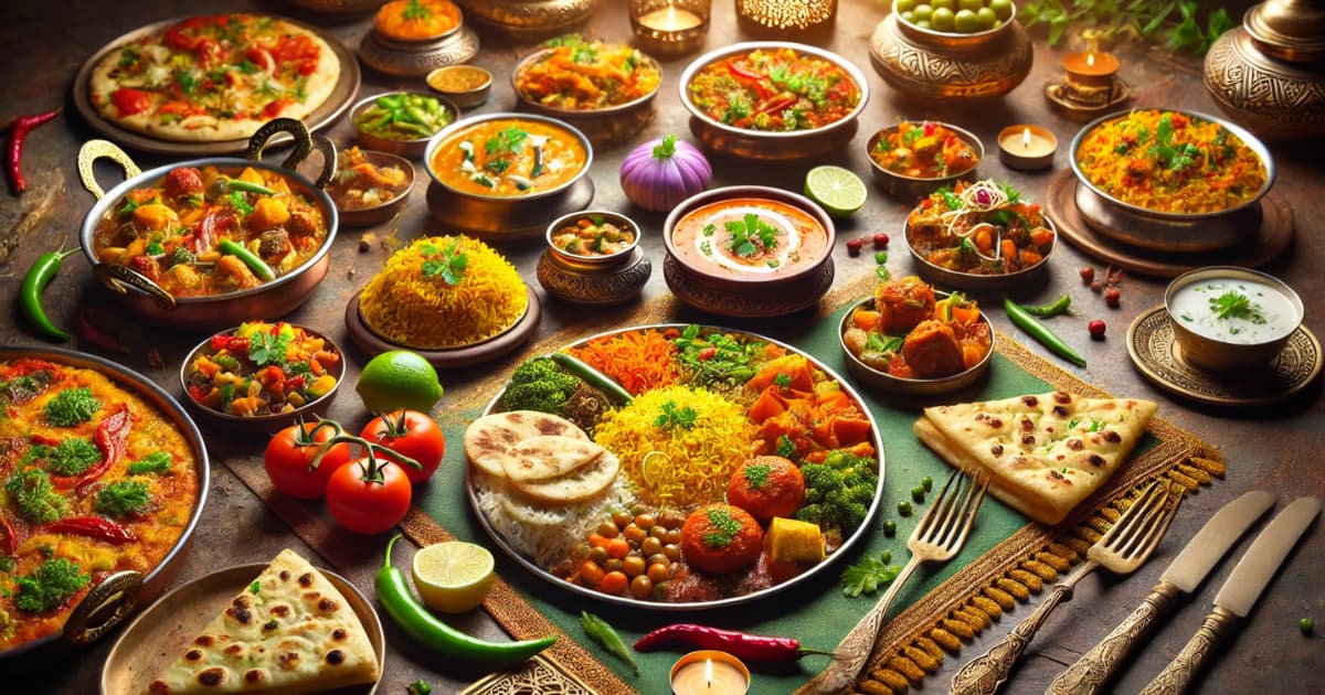 Assorted colorful Indian dishes showcasing variety and spices