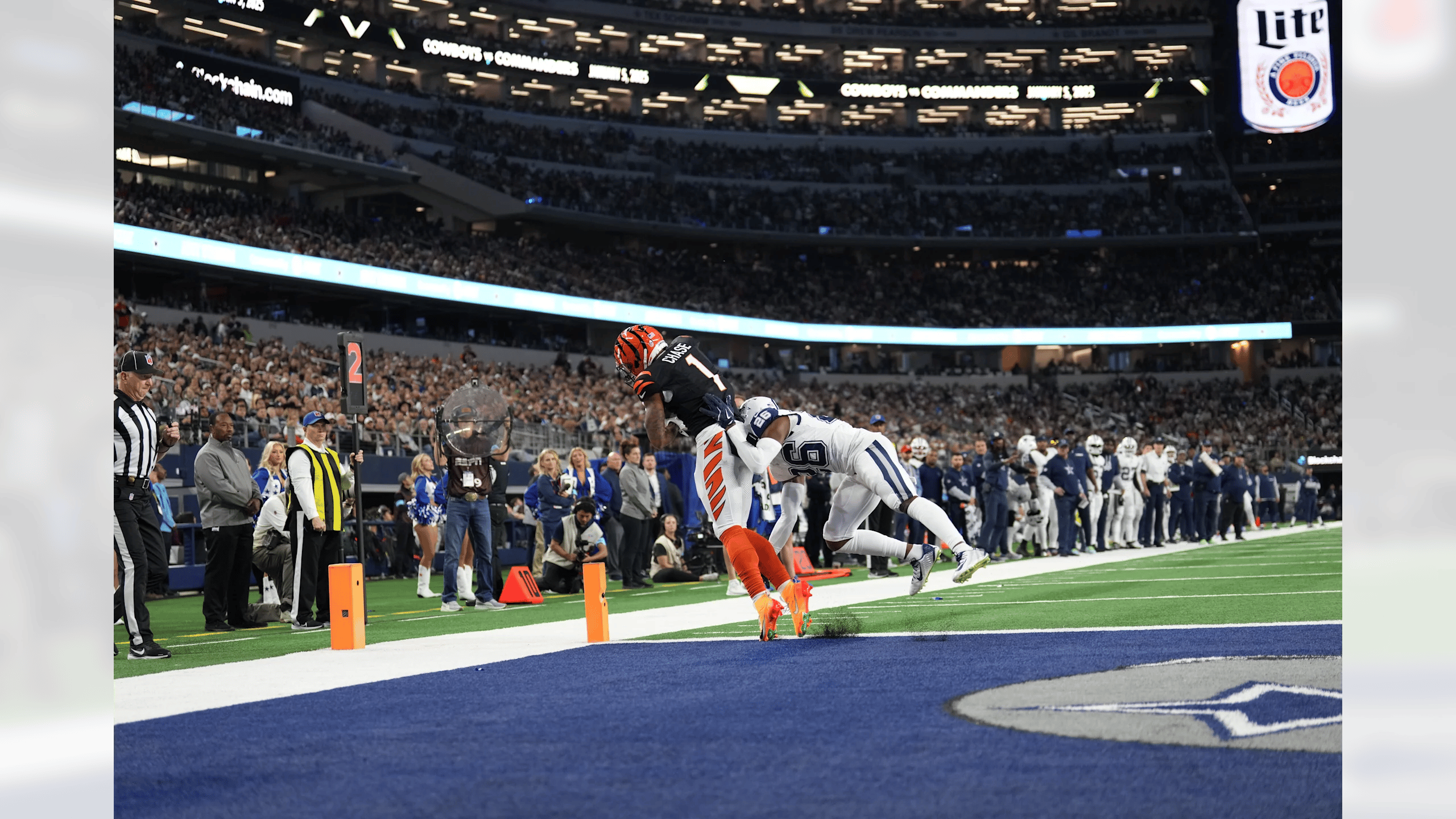 Ja'Marr Chase making a crucial catch against the Dallas Cowboys in 2024 NFL Week 14 matchup