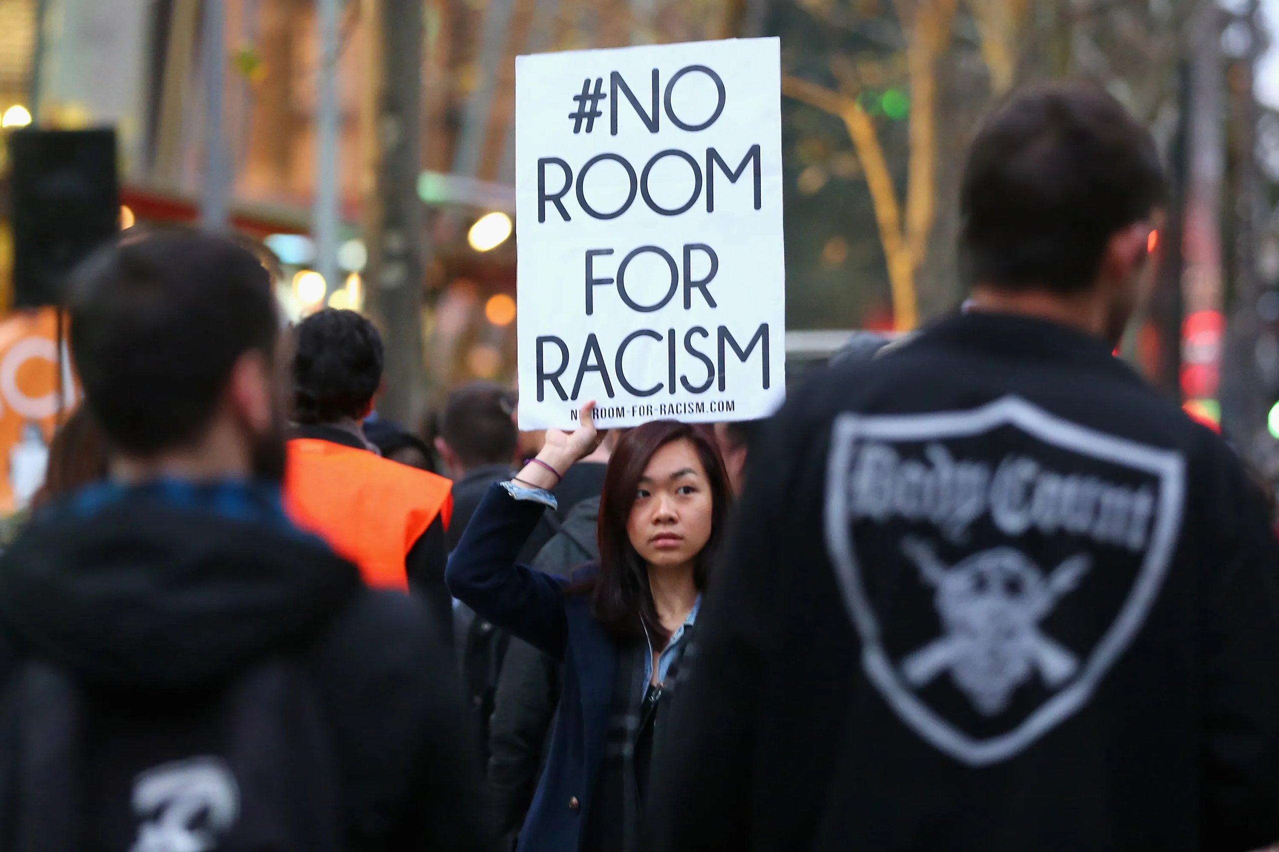 Protesters at a No Room for Racism rally in Melbourne campaigning against Islamophobia 2025