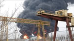 Flames engulf Rosneft Saratov oil refinery after Ukrainian drone strike on November 11, 2025, in Russia's Volga region