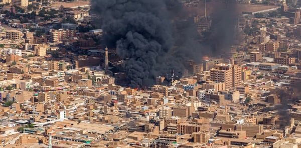 Aerial view of Khartoum showing smoke and destruction amid Sudan civil war day 956