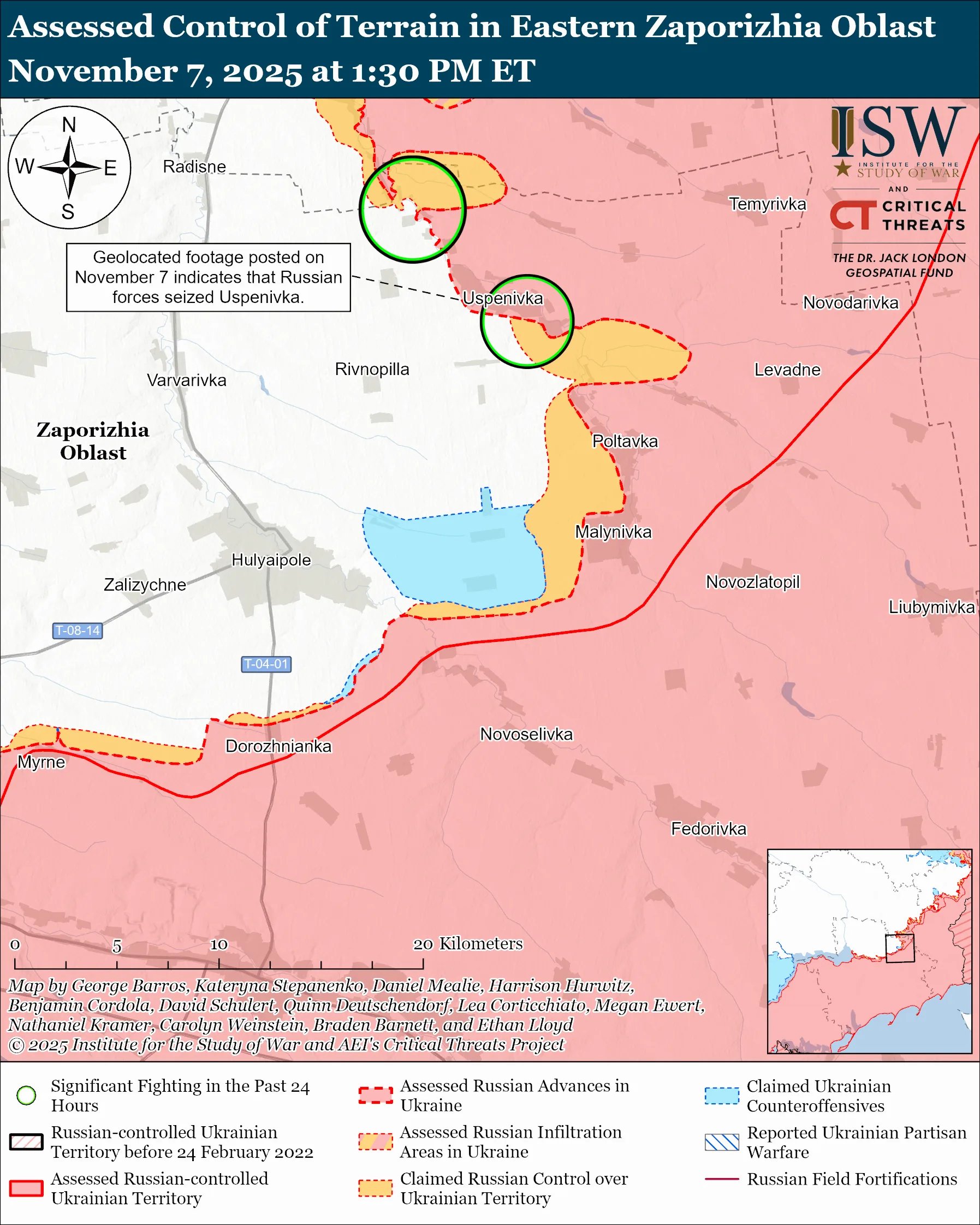 Zaporizhia Frontline Map – Day 1355 Map showing battle zones around Zaporizhia and Donetsk on Day 1355