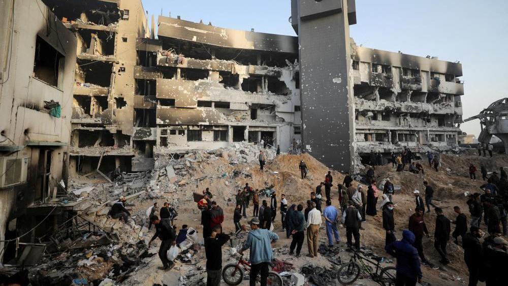 Destroyed Al-Shifa Hospital in Gaza showing precision bombing damage to medical facilities