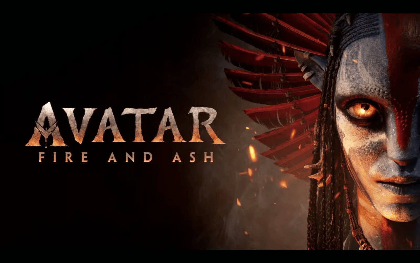 Avatar Fire and Ash movie poster featuring Neytiri and Jake Sully on Pandora
