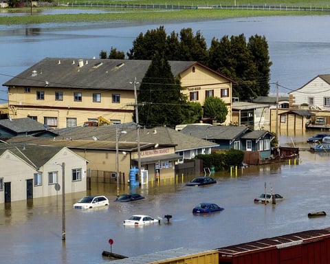 Flooded highways in California during catastrophic Christmas storm with 43 million residents under flood warnings